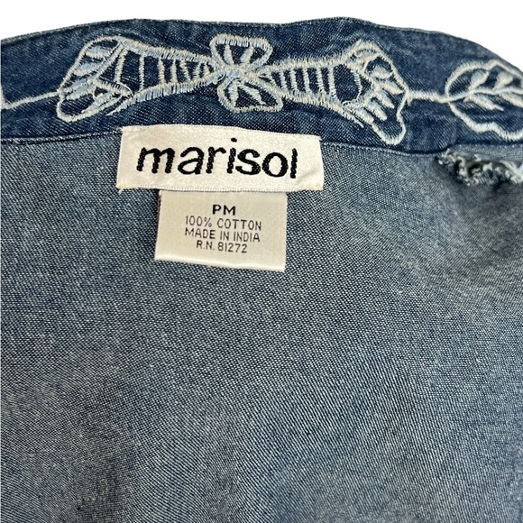 Marisol Denim Floral Embroidered Cottagecore Western Boho Belted Shirt Dress - Picture 6 of 6